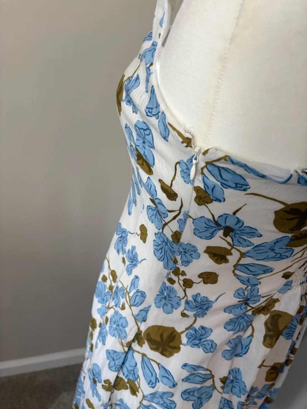 Joie White Midi Dress with Blue & Olive Floral Print - Picture 3 of 5